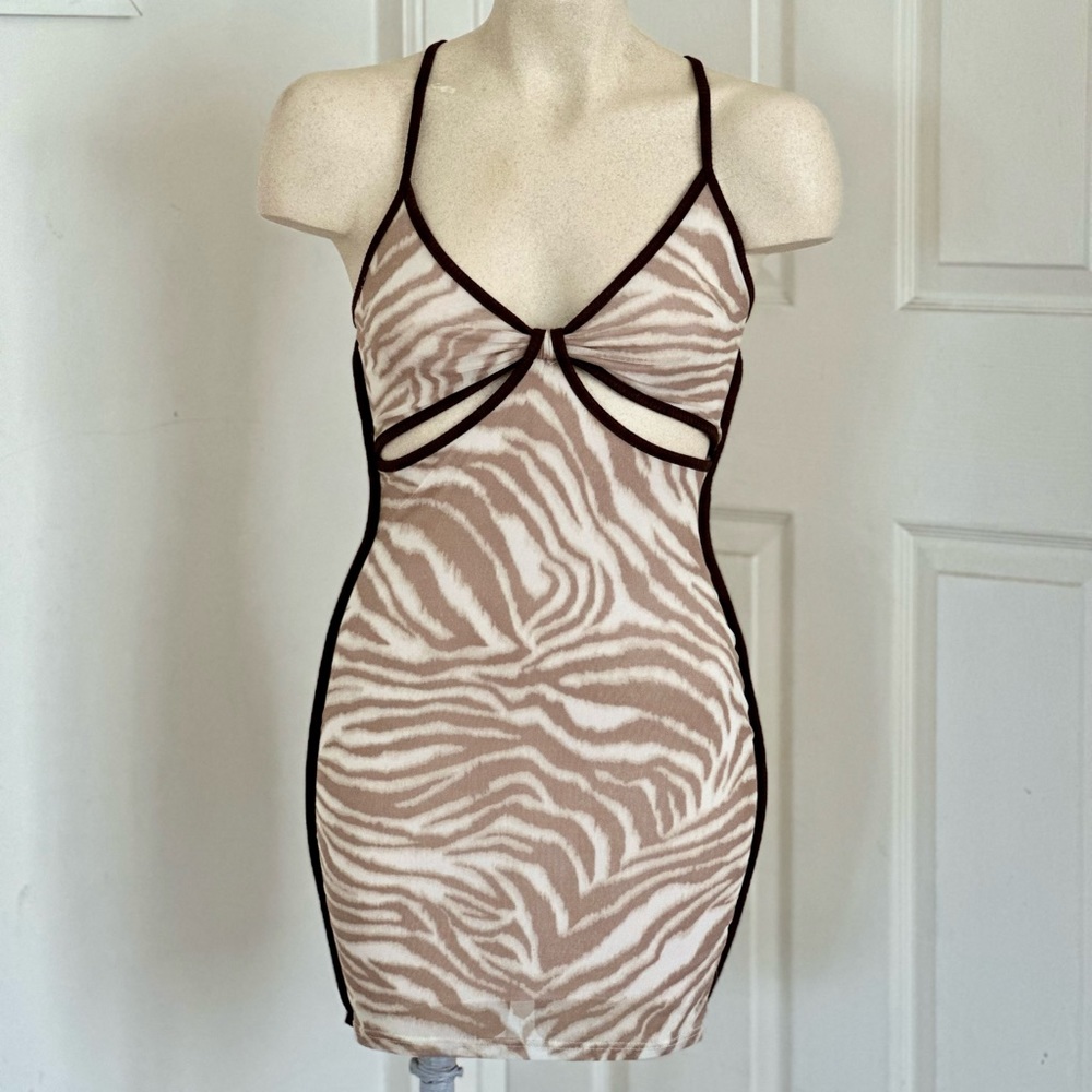 Beige Animal Stripe Summer Mini Dress S